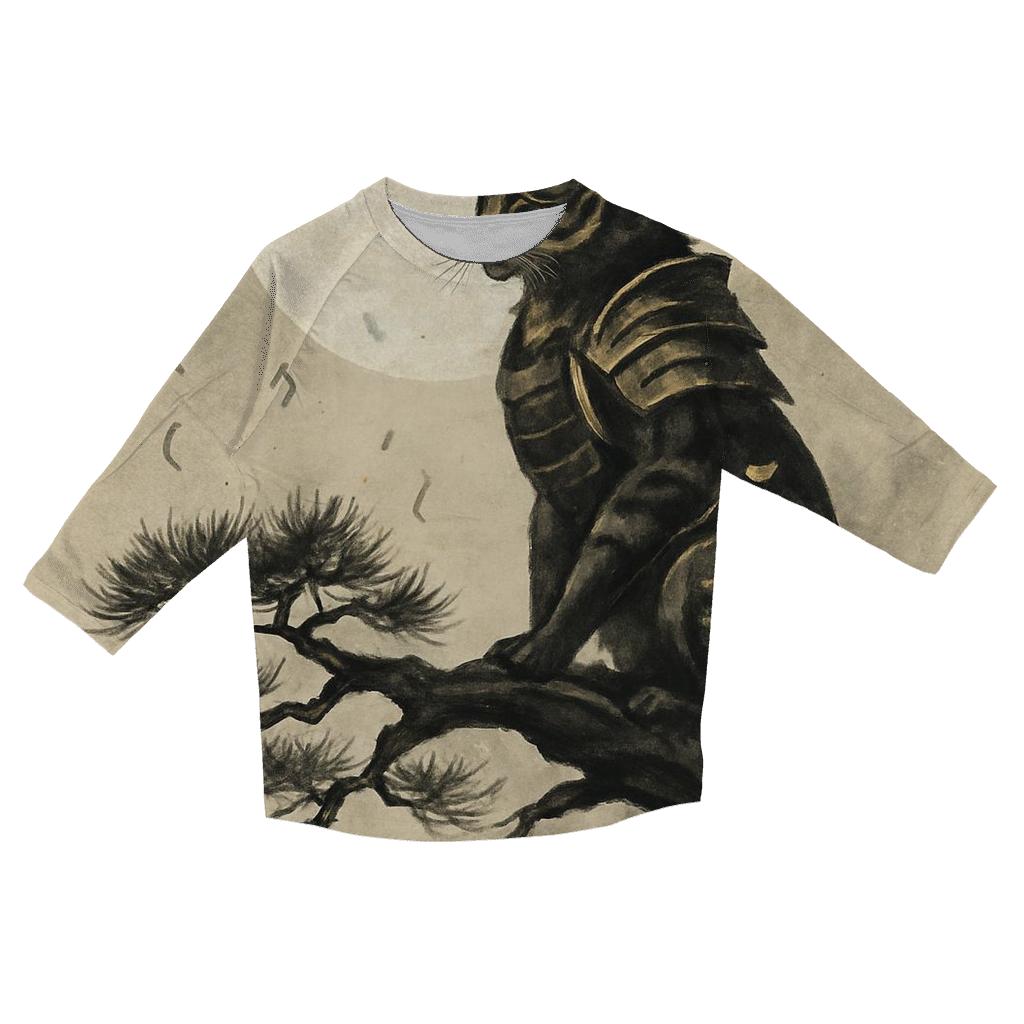 Samurai Moon Watcher printed three quarter sleeve shirts
