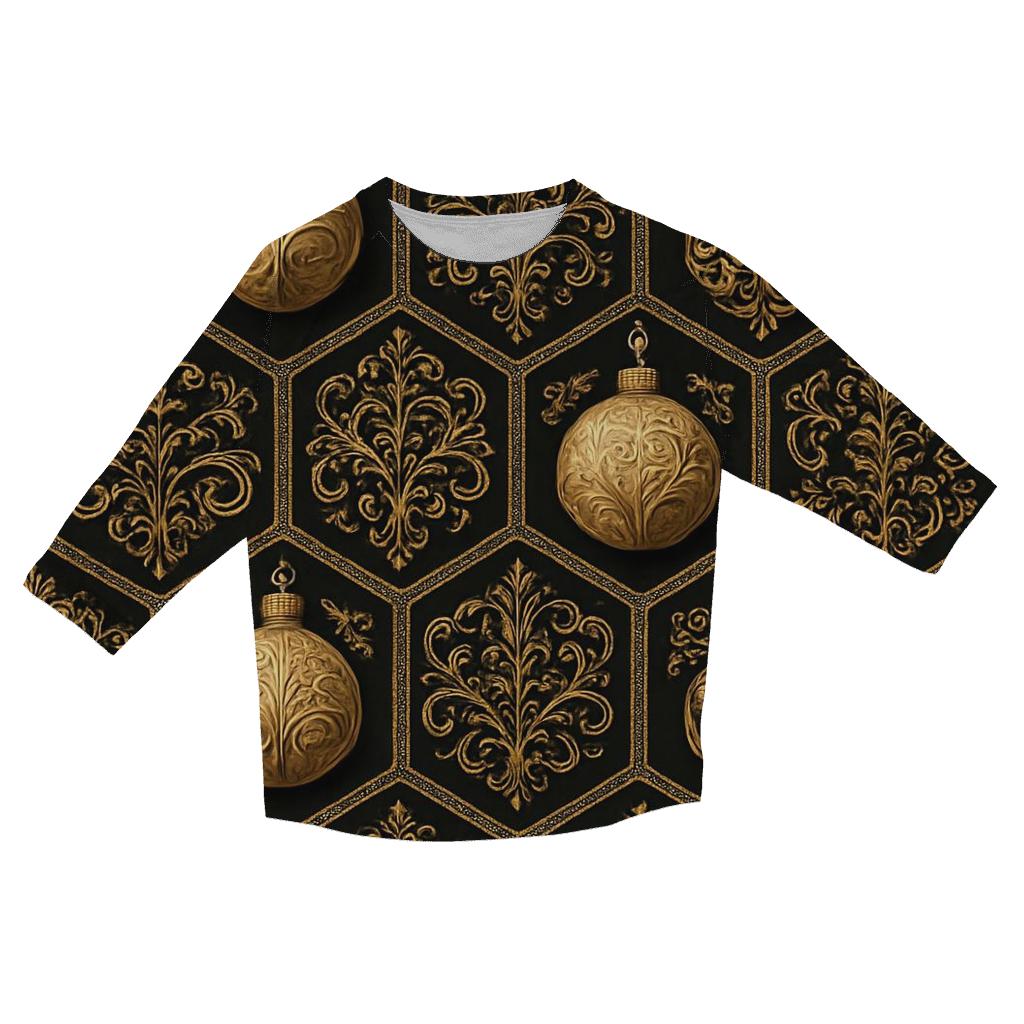 Golden Bauble Mosaic On Midnight Black stylish quarter sleeve tops