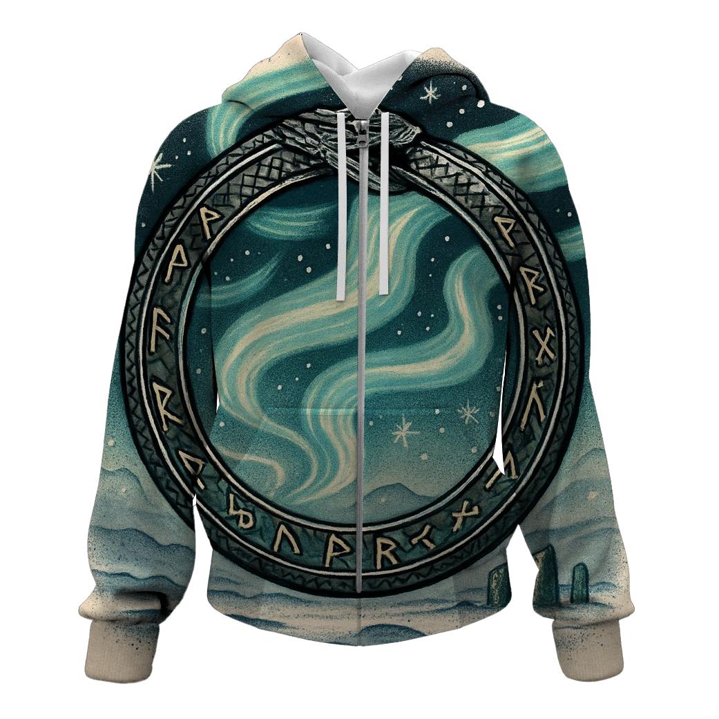 Runic Aurora Ouroboros Shield hoodie trends