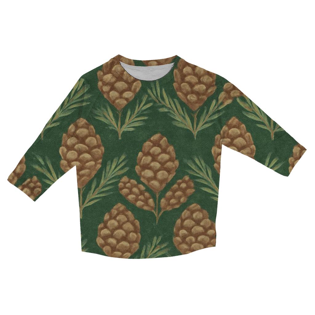 Pinecone Chevron On Forest Green designer 3/4 sleeve blouses
