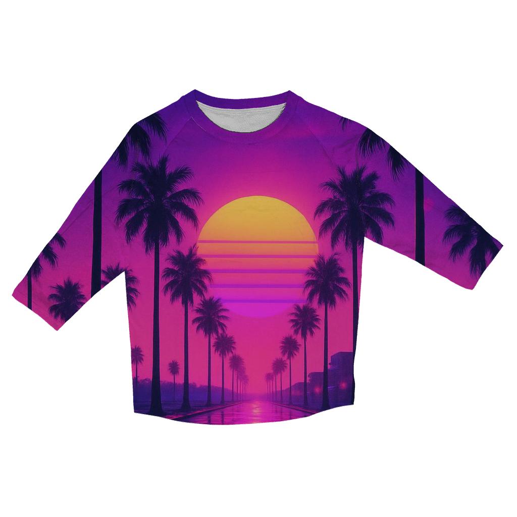 Vaporwave Palms Escape personalized 3/4 sleeve tees