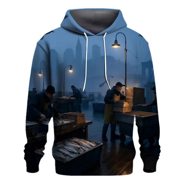 Early Morning Fish Market Panorama zip-up hoodies