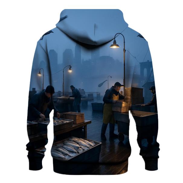Early Morning Fish Market Panorama zip-up hoodies