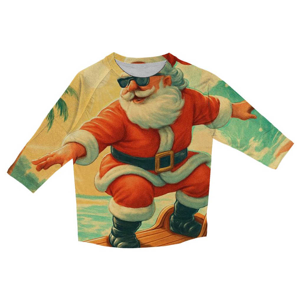 Retro Postcard Surf Santa trendy 3/4 sleeve tops