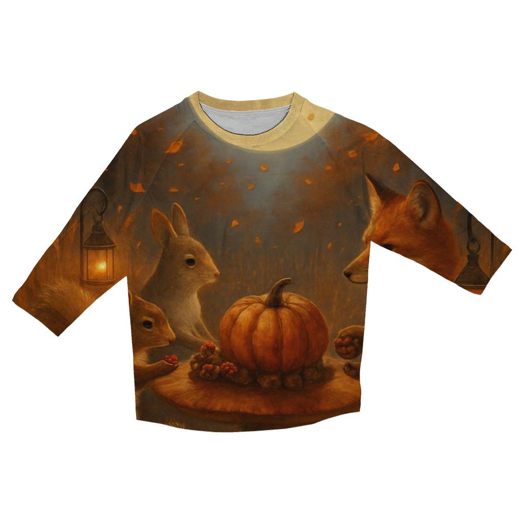 Woodland Feast Under Moonlight printed three quarter sleeve shirts
