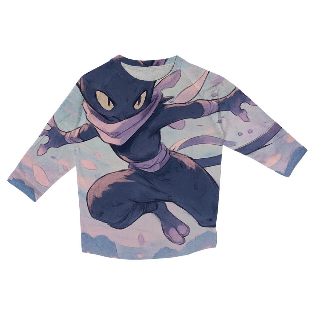 Cherry Blossom Ninja Cat cotton quarter sleeve shirts