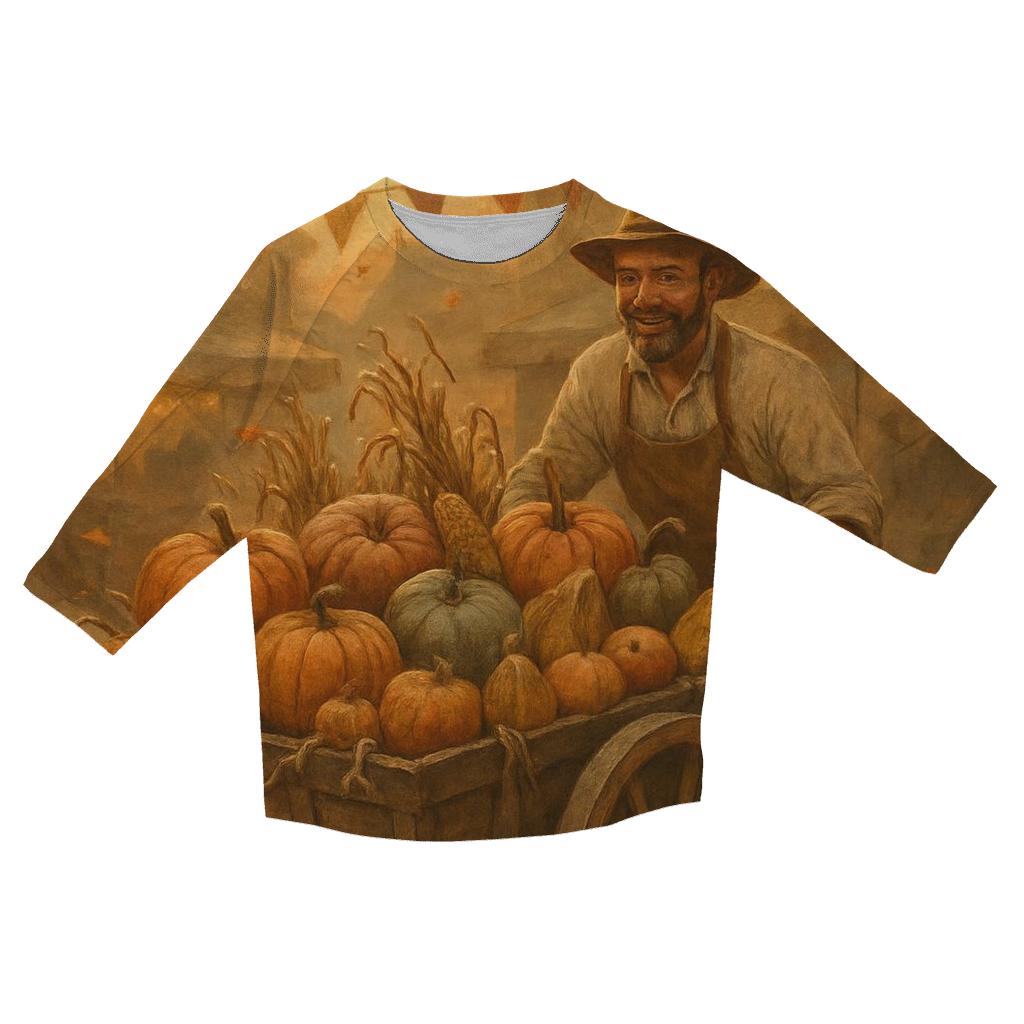 Pumpkin Cart At Sunset Market printed three quarter sleeve shirts