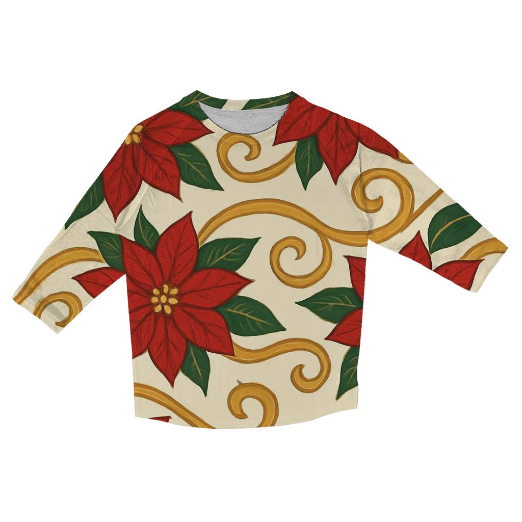 Poinsettia Wave On Ivory designer 3/4 sleeve blouses
