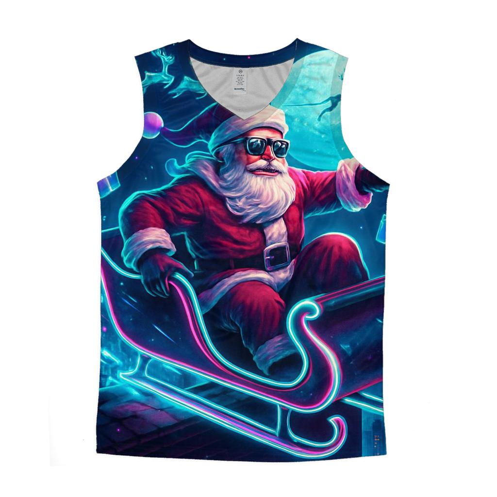Neon Sleigh Rider Santa graphic print tank tops