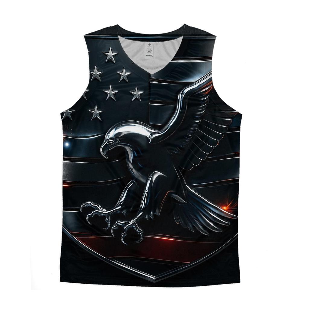 Metallic Eagle Flag Crest sports performance tank tops