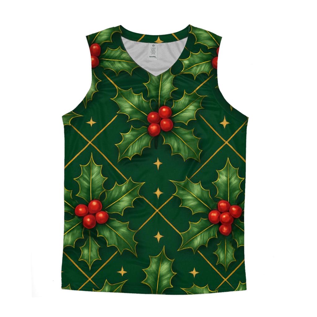 Crimson Holly Lattice On Emerald Background personalized athletic tanks