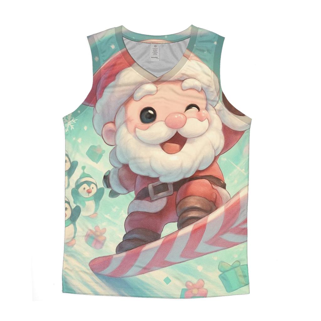 Chibi Snowboard Santa graphic print tank tops