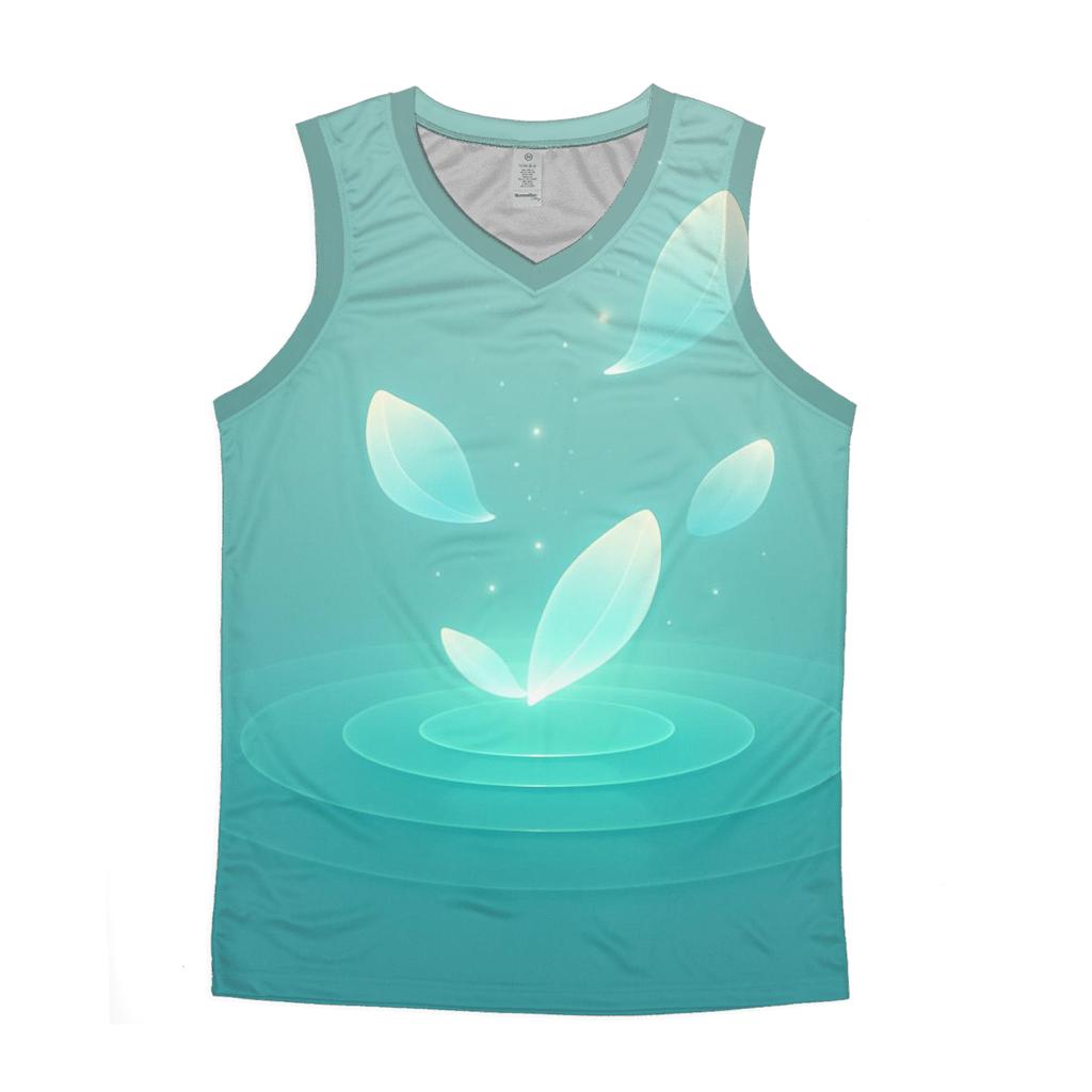 Iridescent Lagoon Bloom cotton sleeveless tops