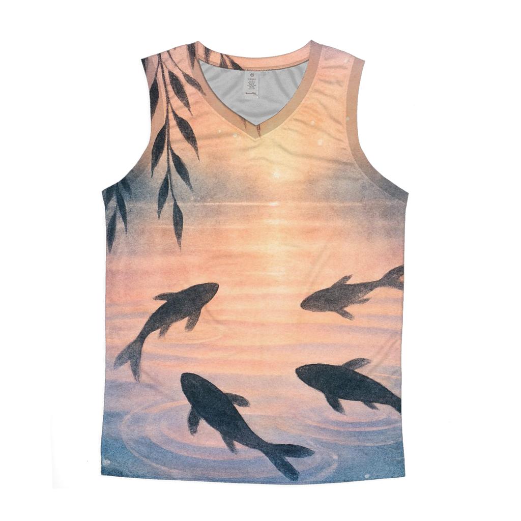 Peach Sky Koi Reflection graphic print tank tops