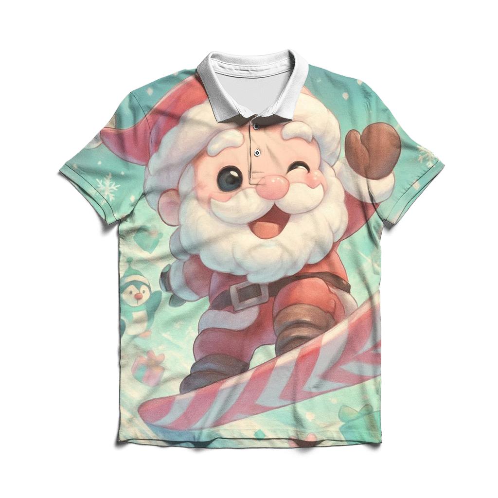 Chibi Snowboard Santa embroidered polo tops