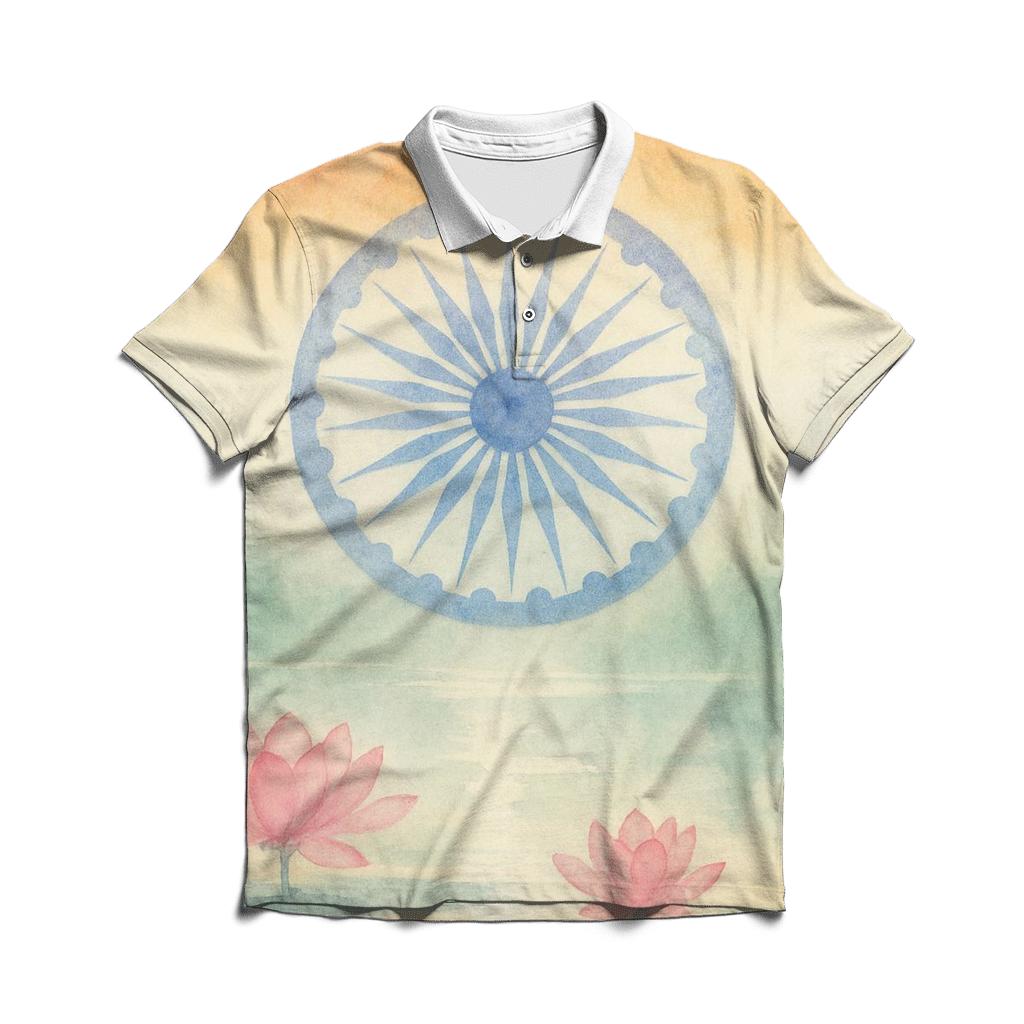 Monsoon Temple Watercolor embroidered polo tops