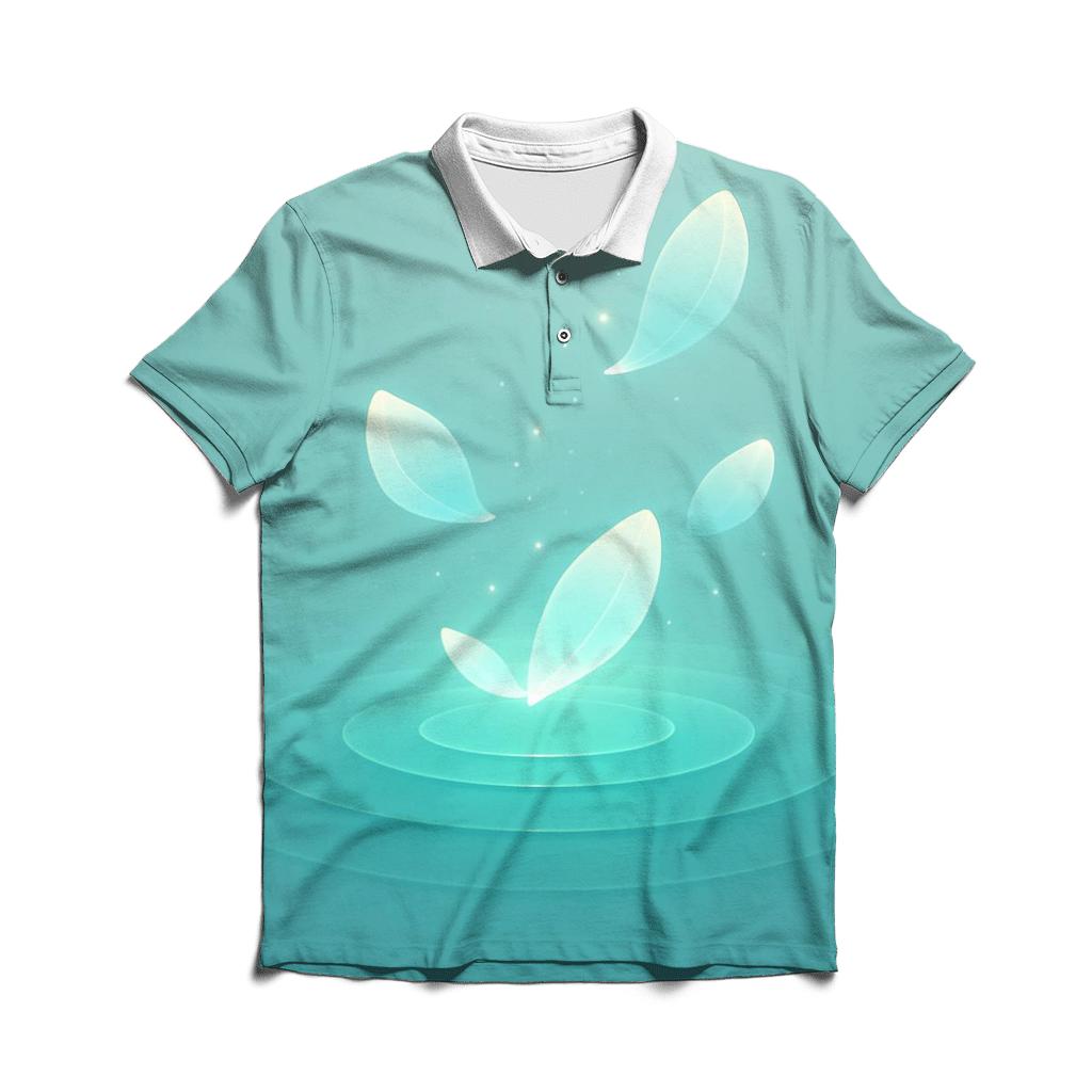 Iridescent Lagoon Bloom embroidered polo tops
