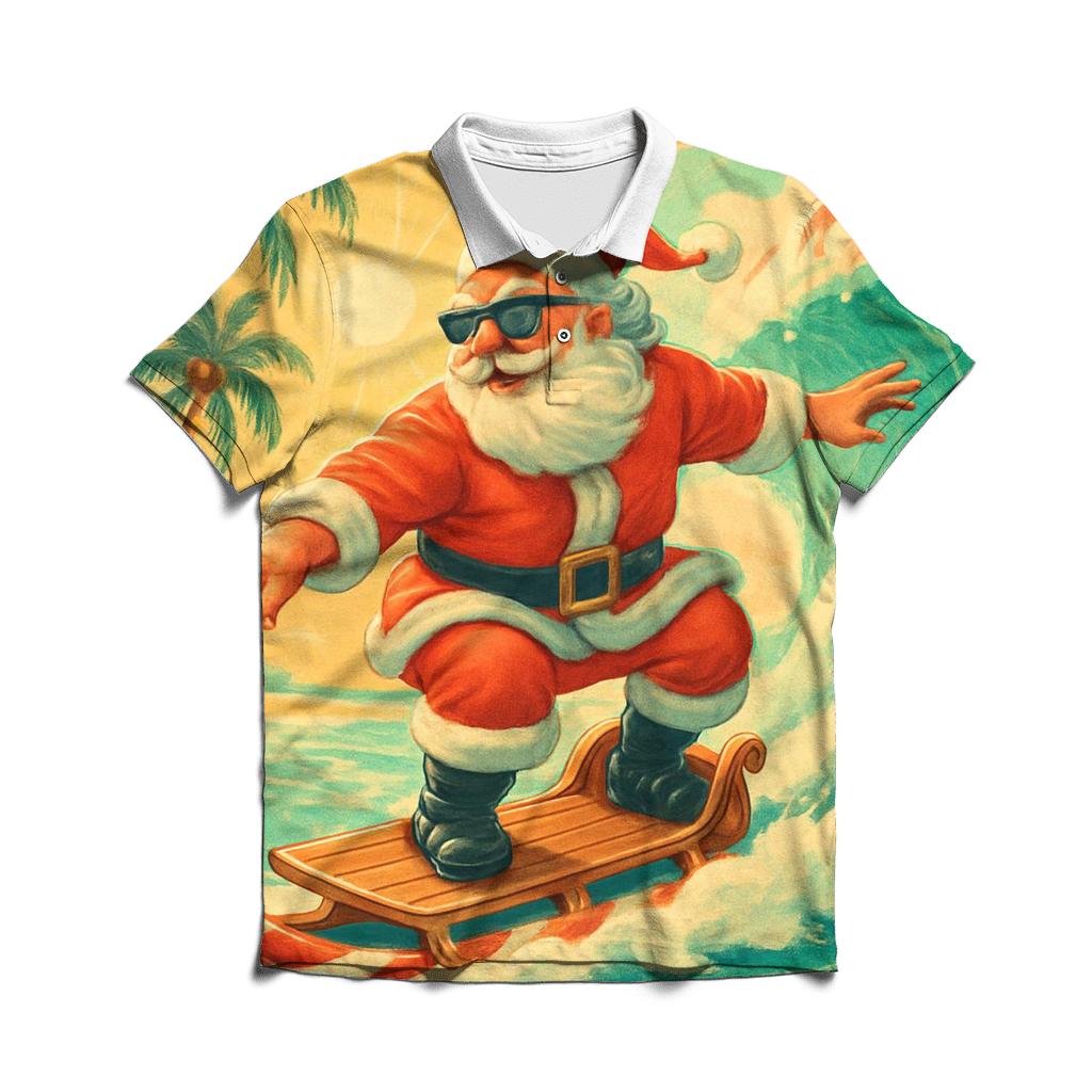 Retro Postcard Surf Santa personalized polo shirts
