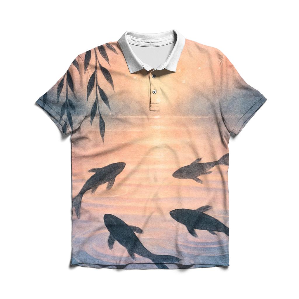 Peach Sky Koi Reflection custom polo shirts