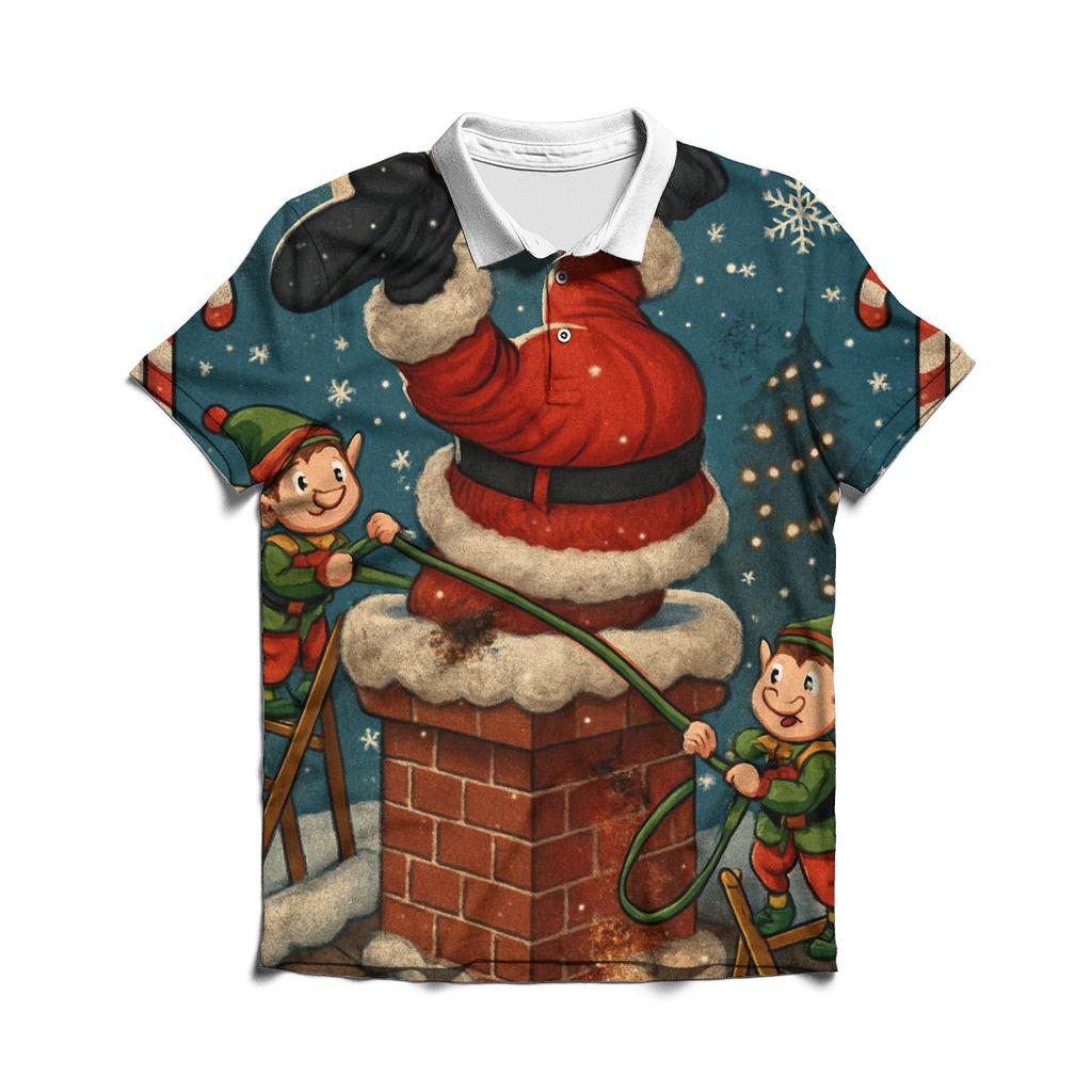 Santa Stuck Chimney Comedy personalized polo shirts