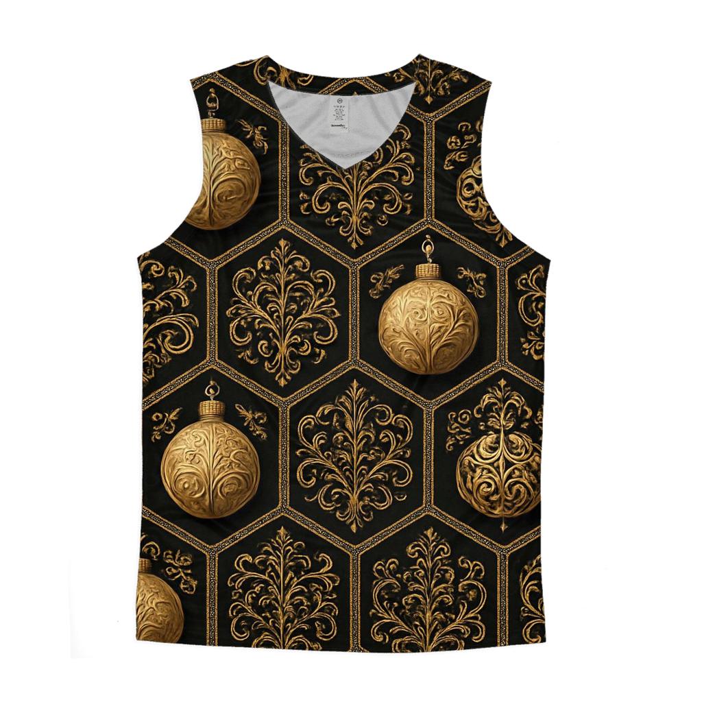 Golden Bauble Mosaic On Midnight Black casual summer tank tops