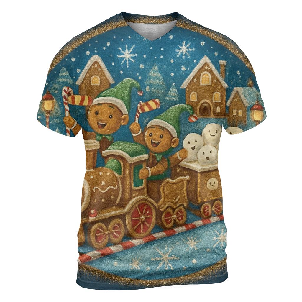 Gingerbread Train Party statement graphic shirts