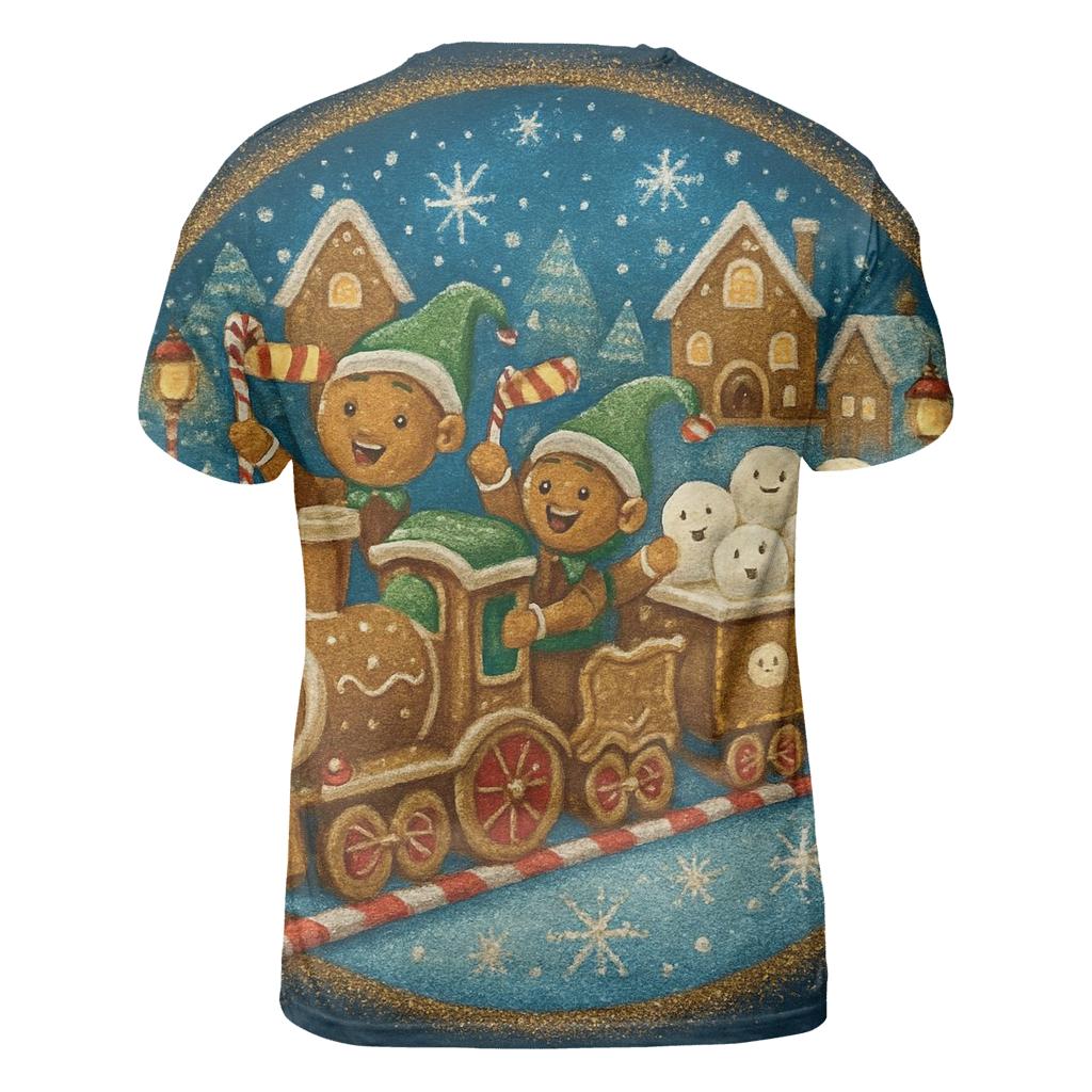 Gingerbread Train Party statement graphic shirts