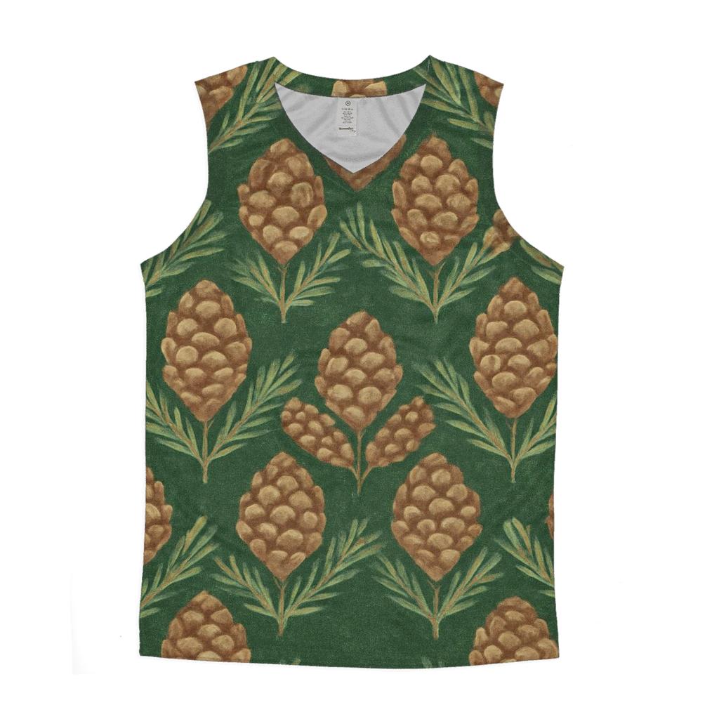 Pinecone Chevron On Forest Green graphic print tank tops
