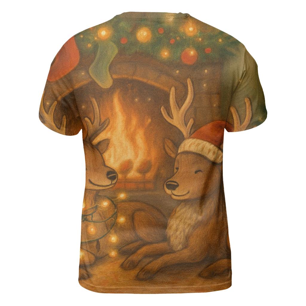 Lazy Fireplace Reindeer vibrant all-over design tees