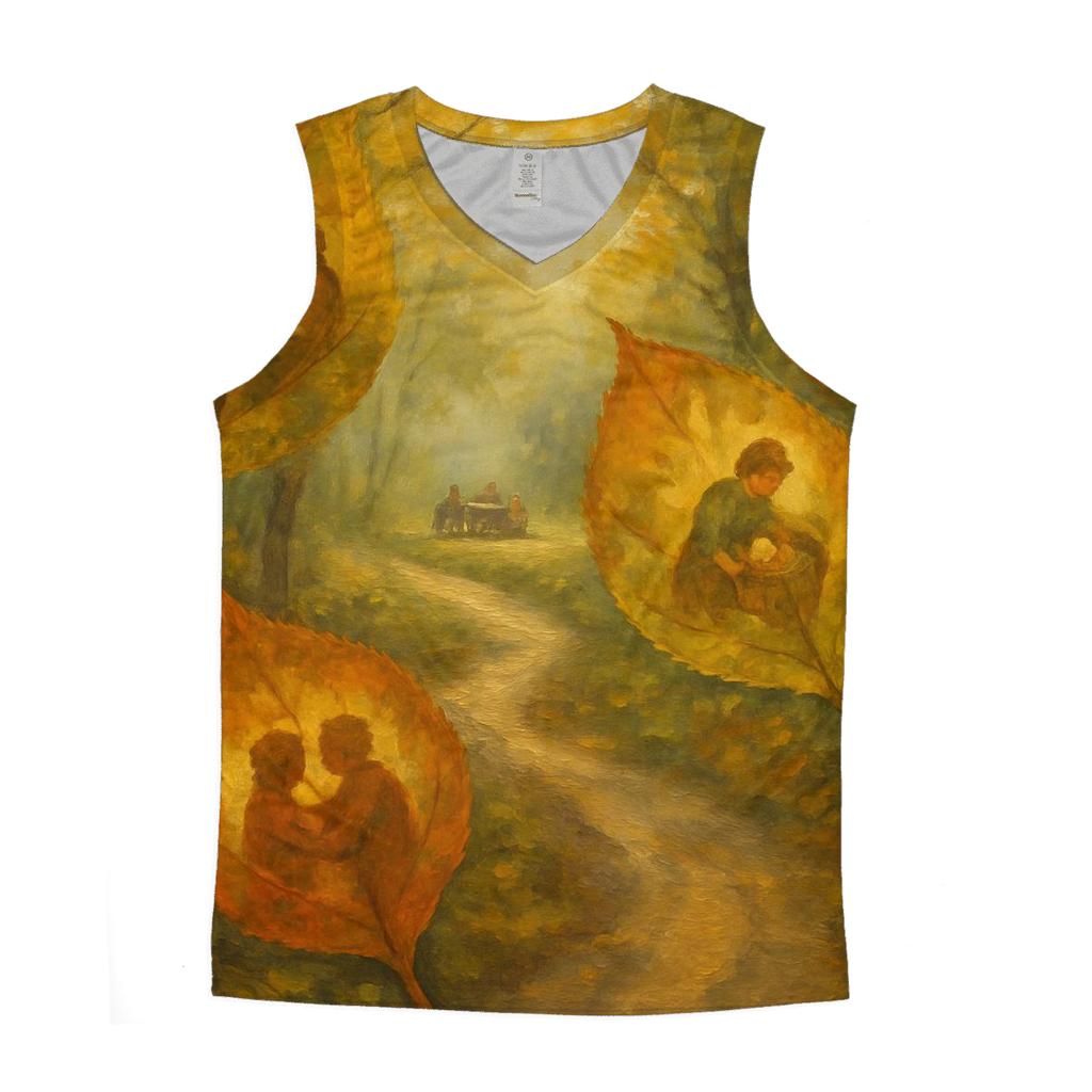 Golden Trail Of Thankful Leaves cotton sleeveless tops
