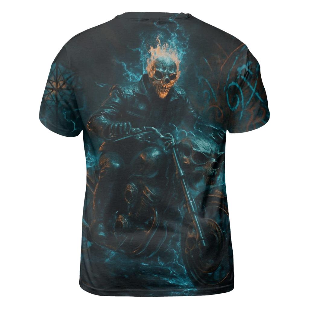 Grim Rider Of The Neon Catacombs vibrant all-over design tees
