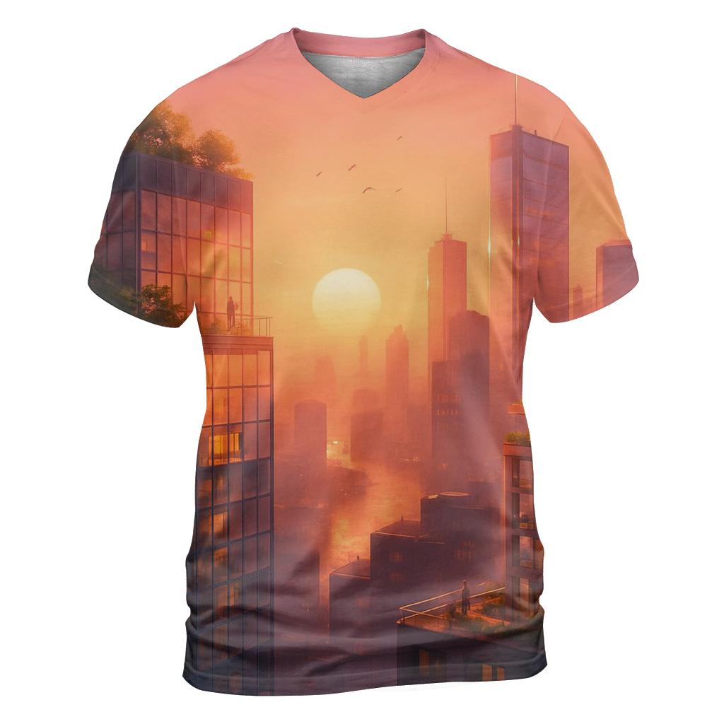 Coral City Golden Hour artistic all-over print tops