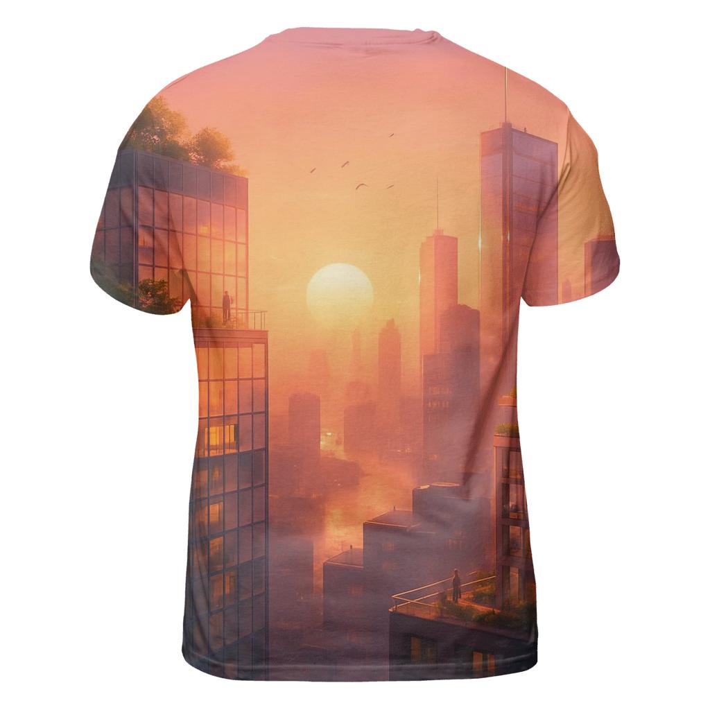 Coral City Golden Hour artistic all-over print tops