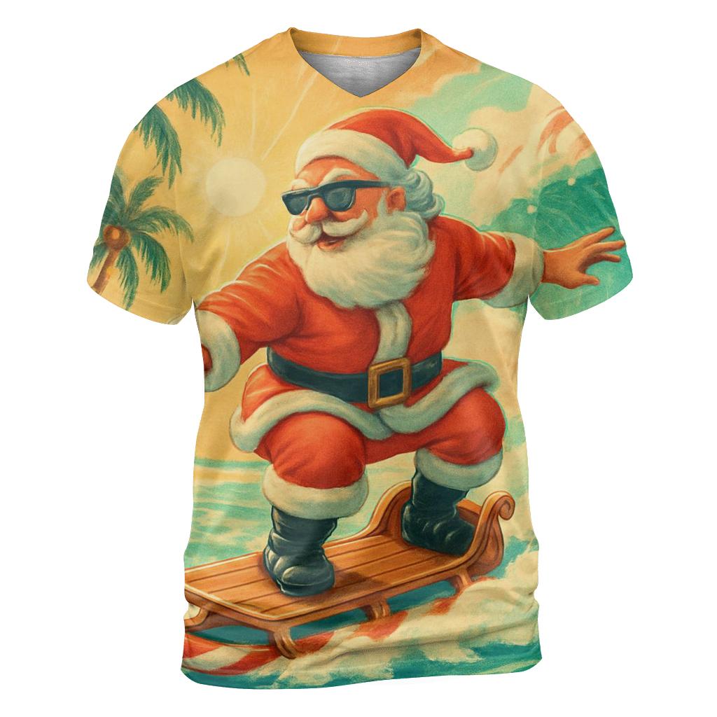 Retro Postcard Surf Santa trendy printed shirt styles