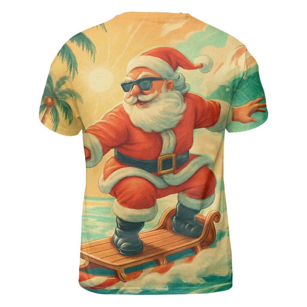 Retro Postcard Surf Santa trendy printed shirt styles