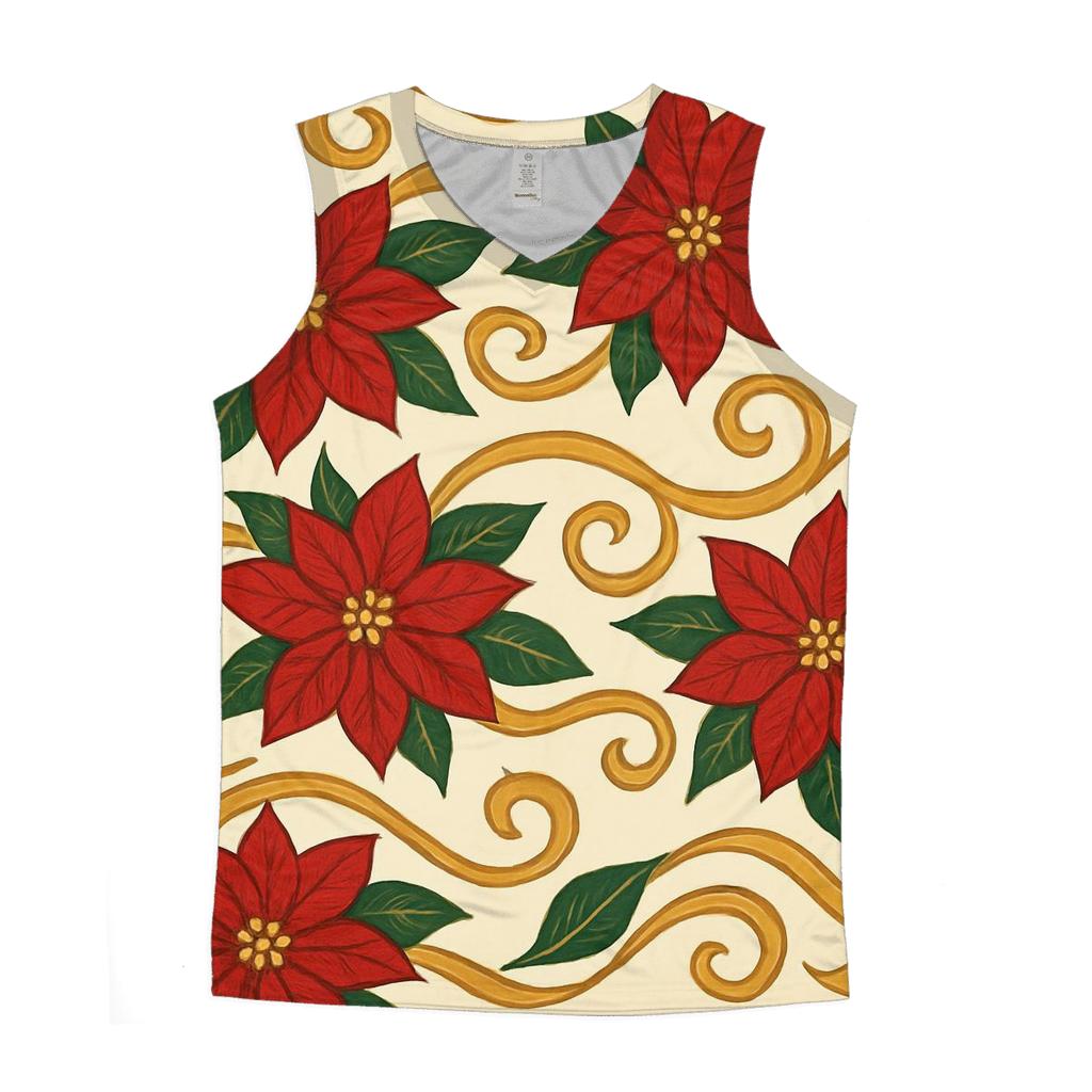 Poinsettia Wave On Ivory graphic print tank tops