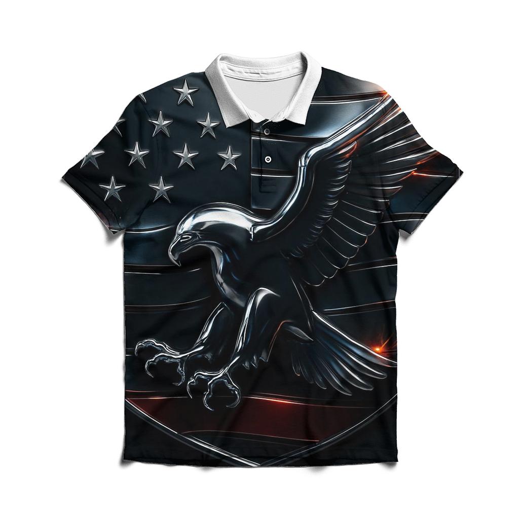 Metallic Eagle Flag Crest classic pique polos