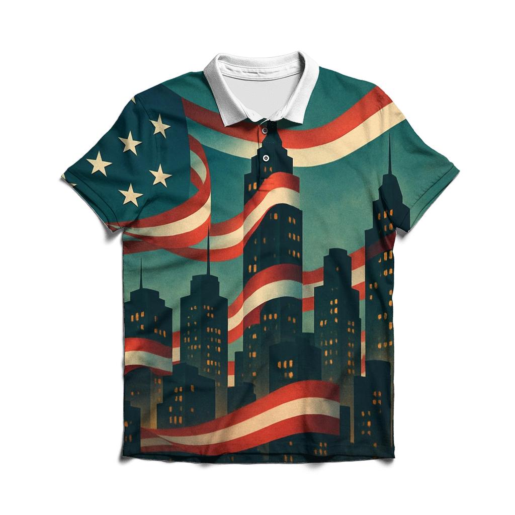 Patriotic Skyline Weave embroidered polo tops