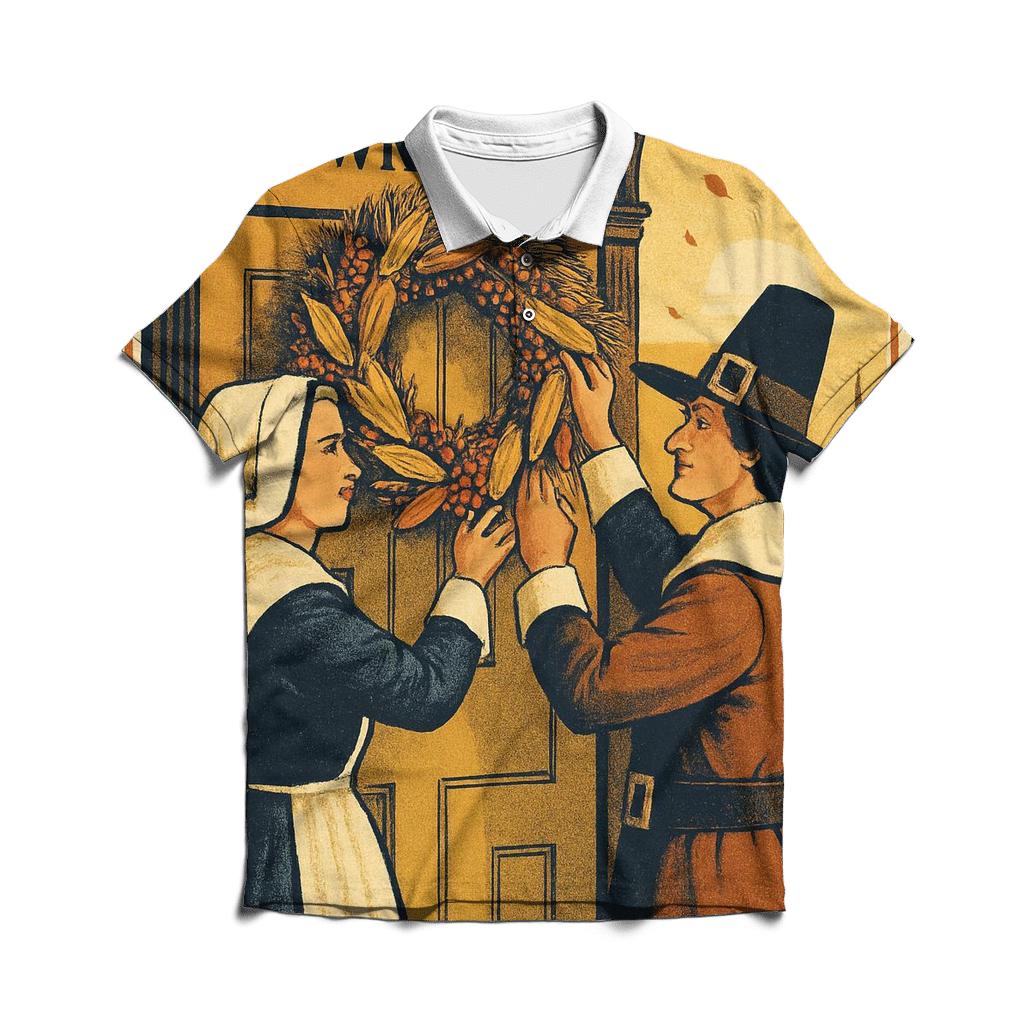 Sunset Pilgrim And Harvest Wreath stylish collar polo tees