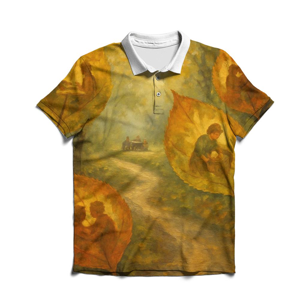 Golden Trail Of Thankful Leaves designer slim fit polos