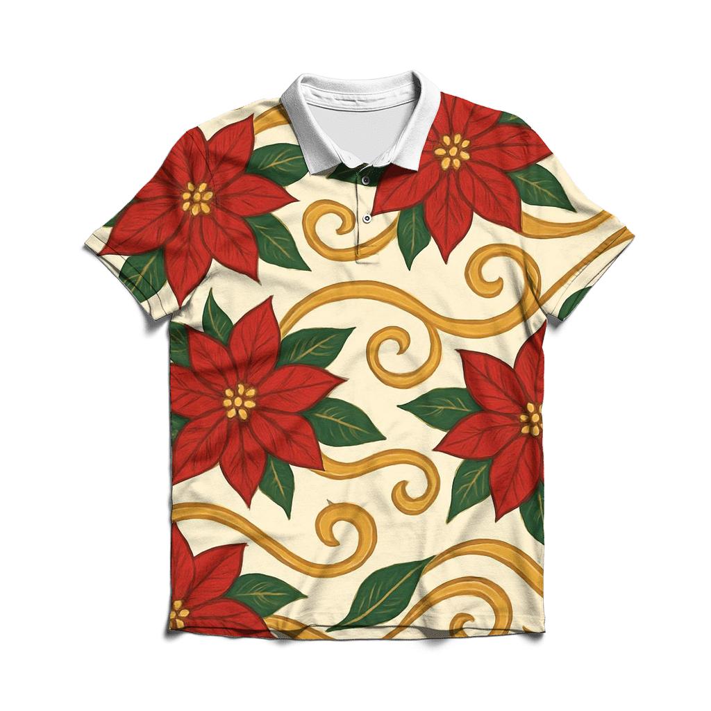 Poinsettia Wave On Ivory premium cotton polo shirts