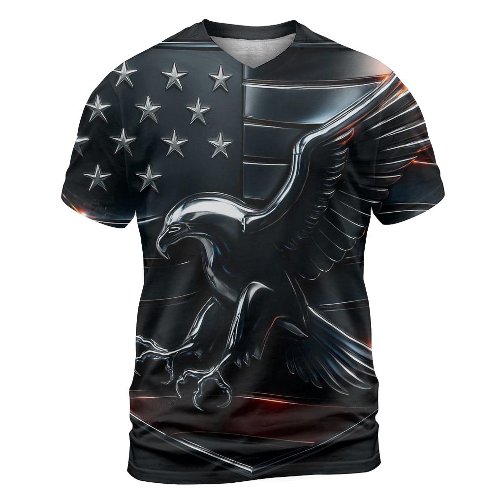 Metallic Eagle Flag Crest vibrant all-over design tees