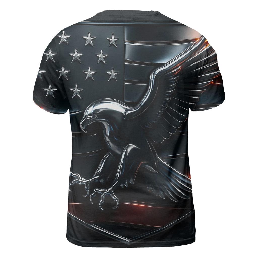 Metallic Eagle Flag Crest vibrant all-over design tees