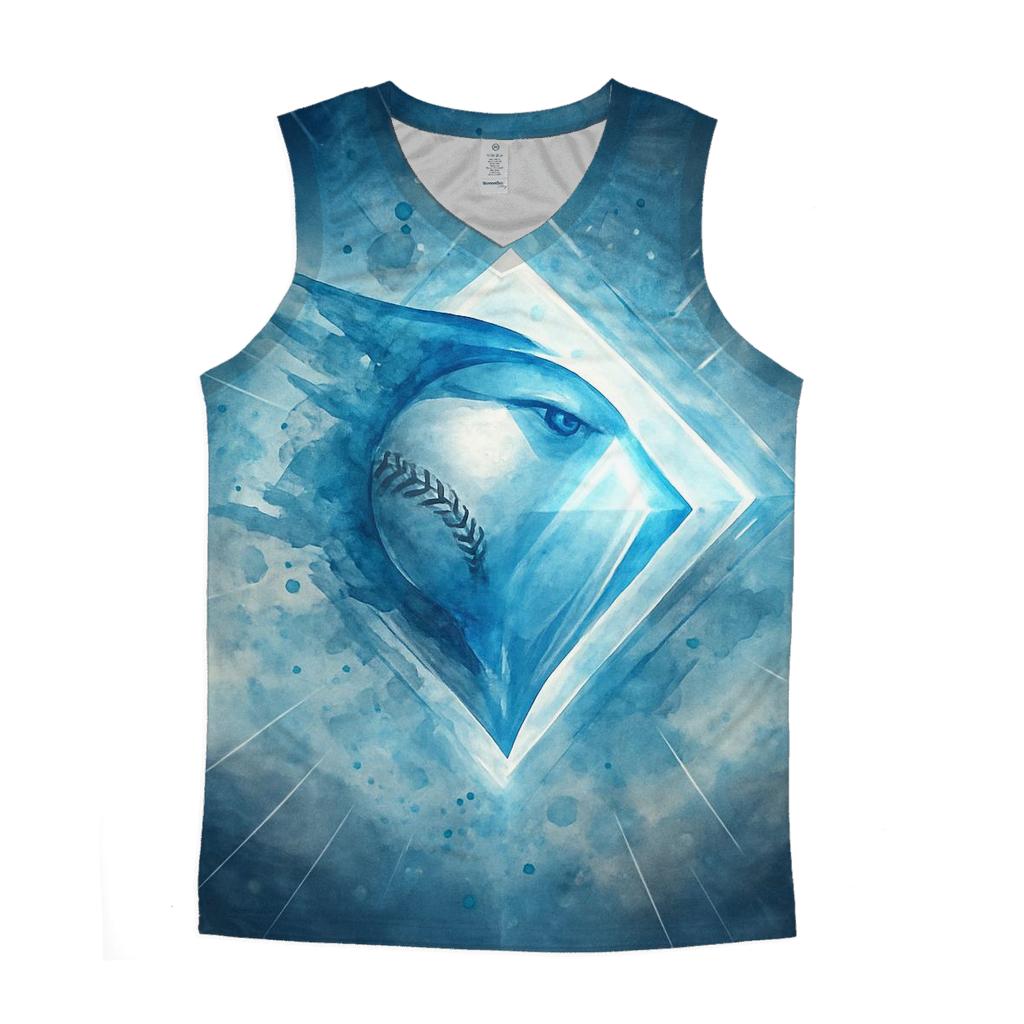 Feathered Diamond Fusion With Blue Jays graphic print tank tops