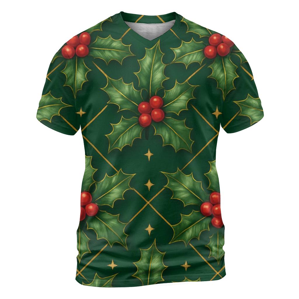 Crimson Holly Lattice On Emerald Background designer pattern shirts