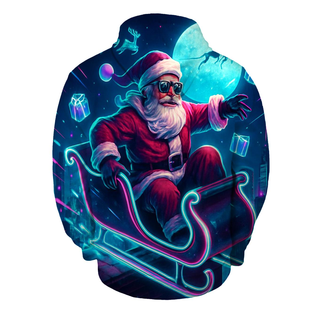 Neon Sleigh Rider Santa designer hoodies