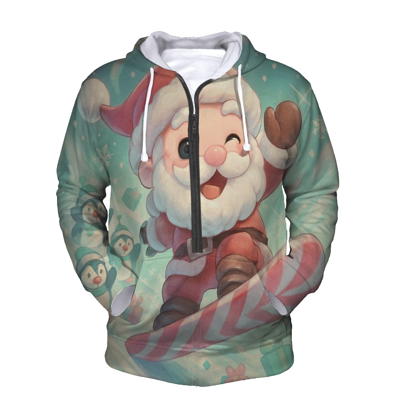 Chibi Snowboard Santa zip-up hoodies