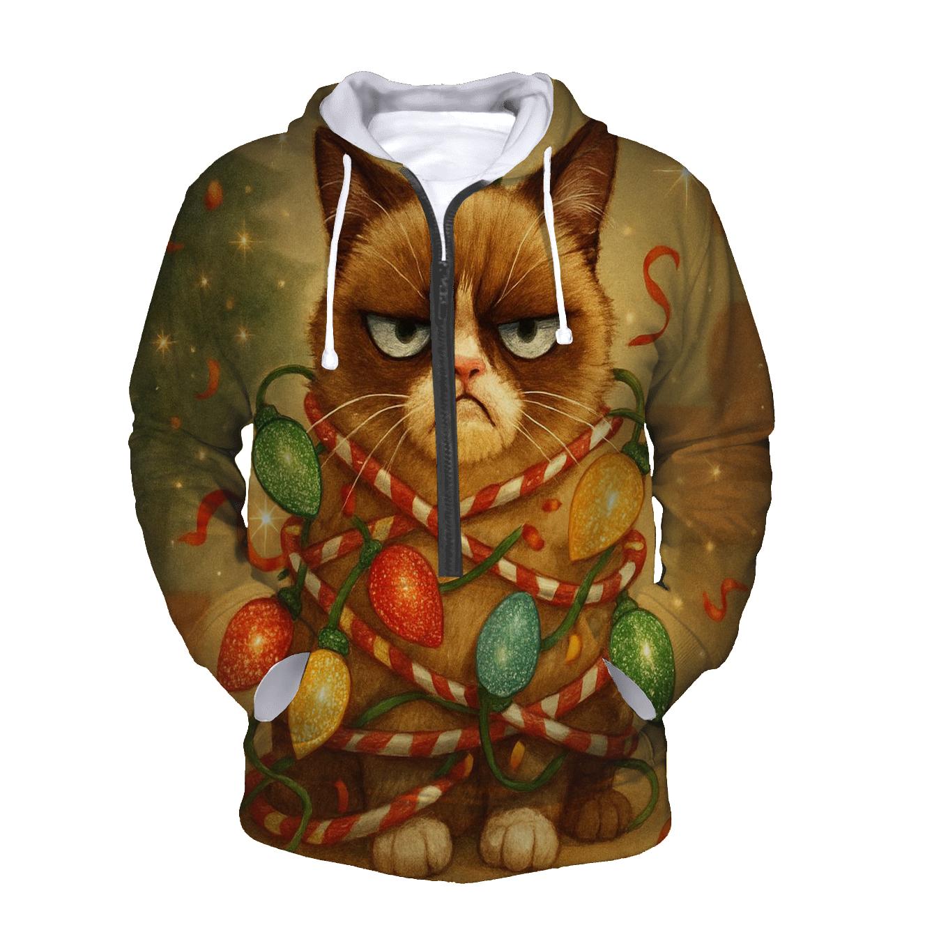 Grumpy Cat In Lights printed hoodies