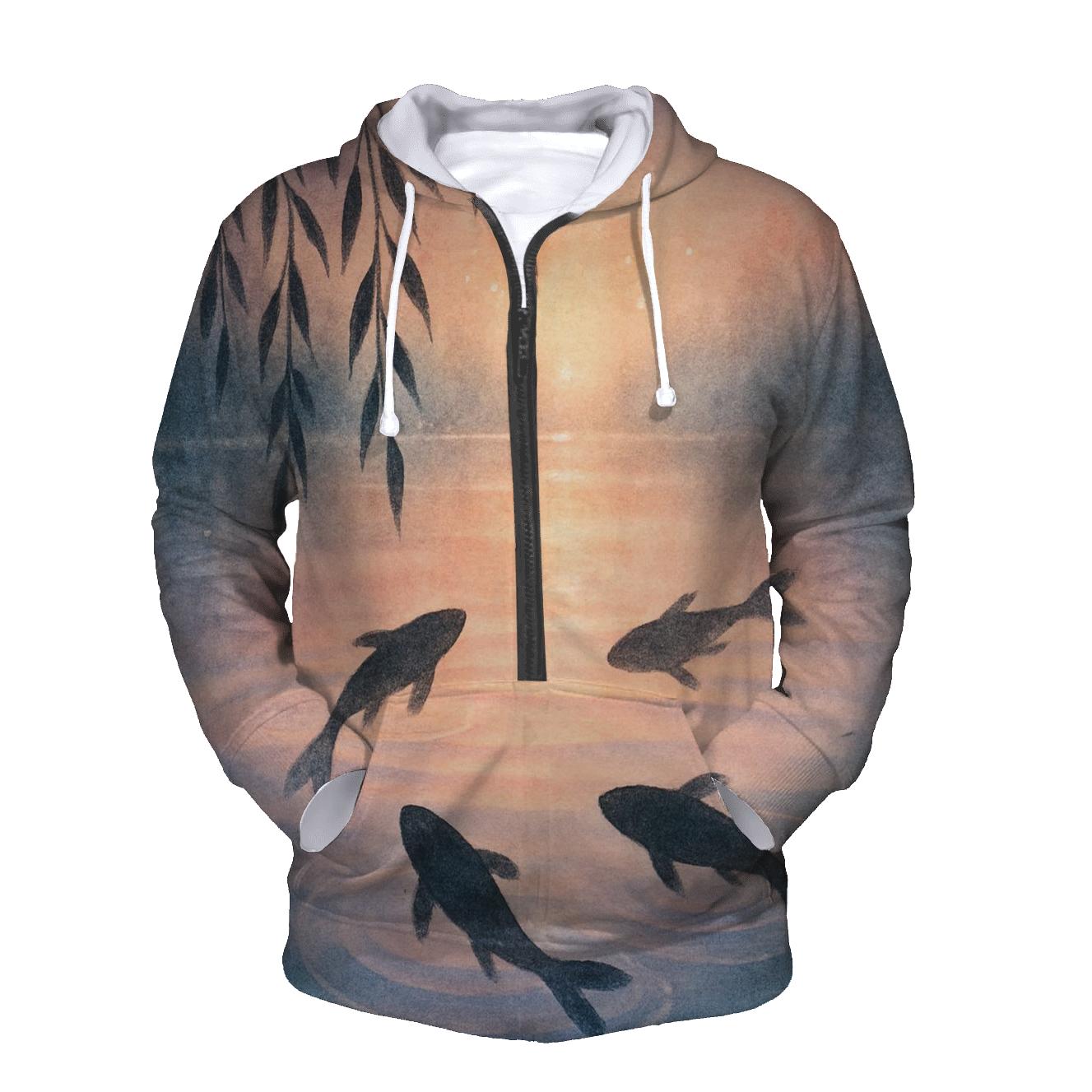 Peach Sky Koi Reflection designer hoodies