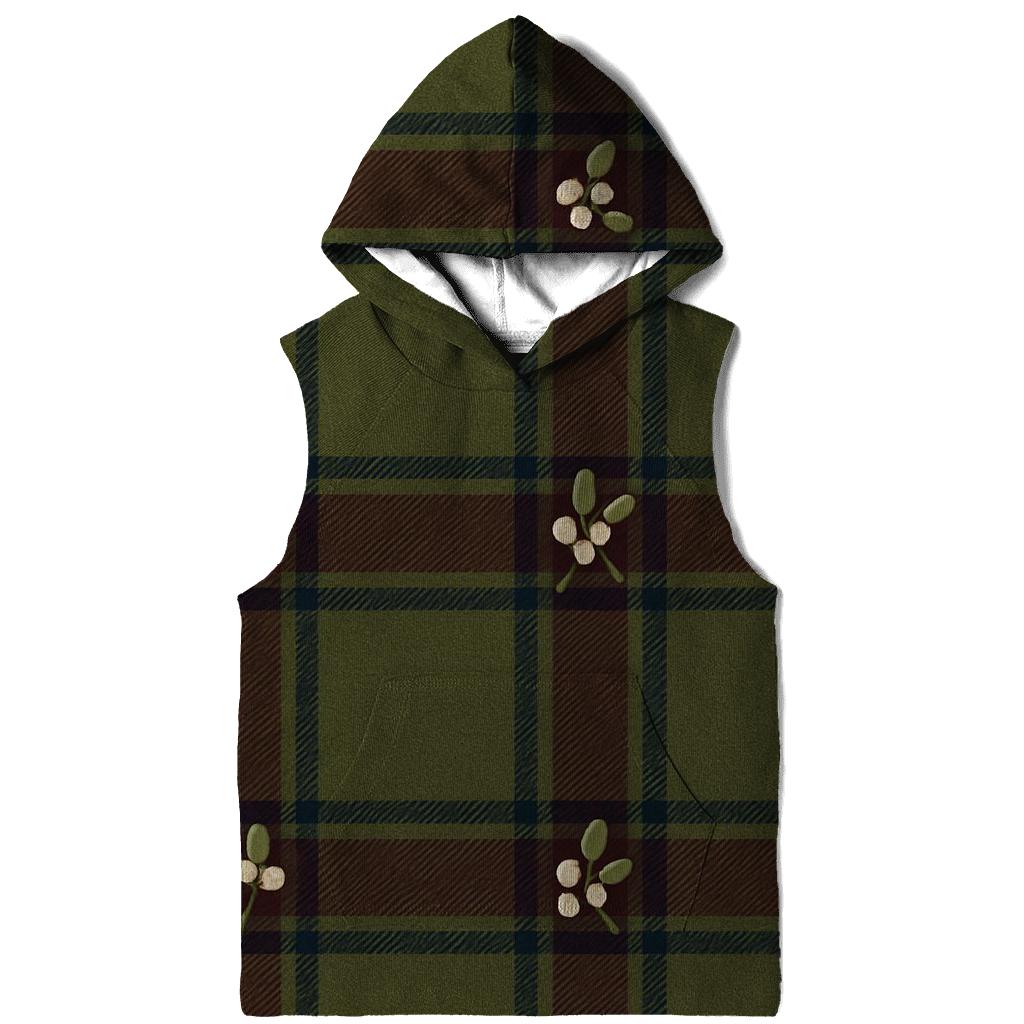 Tartan Ribbon Plaid With Mistletoe On Olive premium hoodies